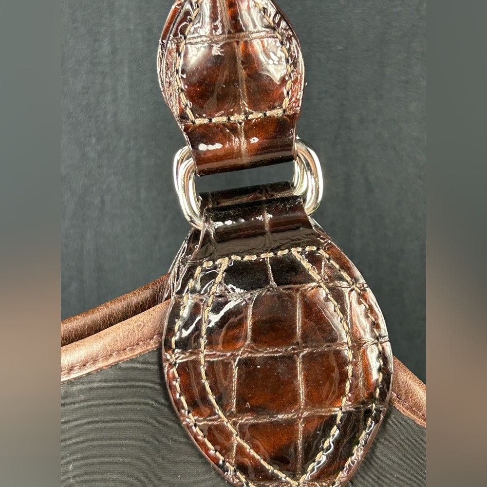 Brighton Vintage Shelly Black Croc-Embossed Leather Shoulder Bag Heart Charm - Picture 3 of 9